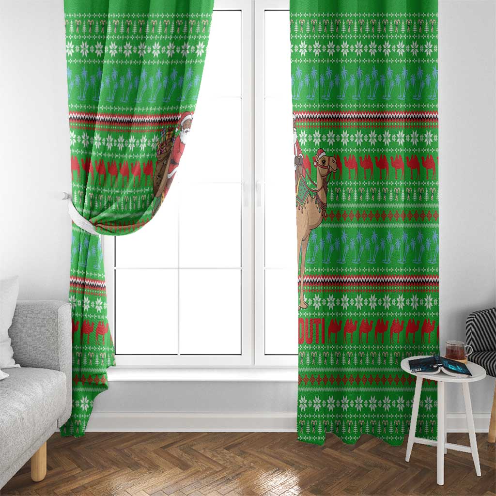 Djibouti Christmas Window Curtain with Santa Riding Camel Palm Trees Red Camel - Wonder Print Shop