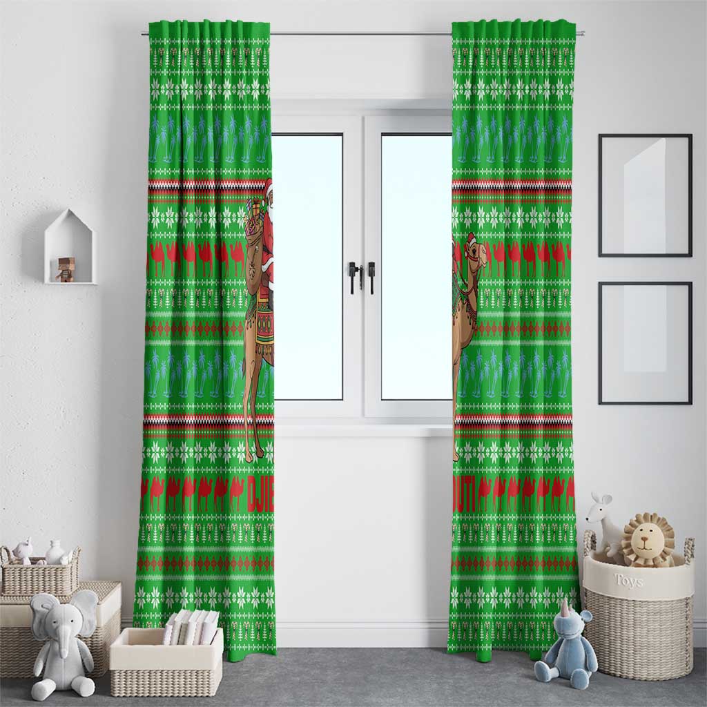 Djibouti Christmas Window Curtain with Santa Riding Camel Palm Trees Red Camel - Wonder Print Shop