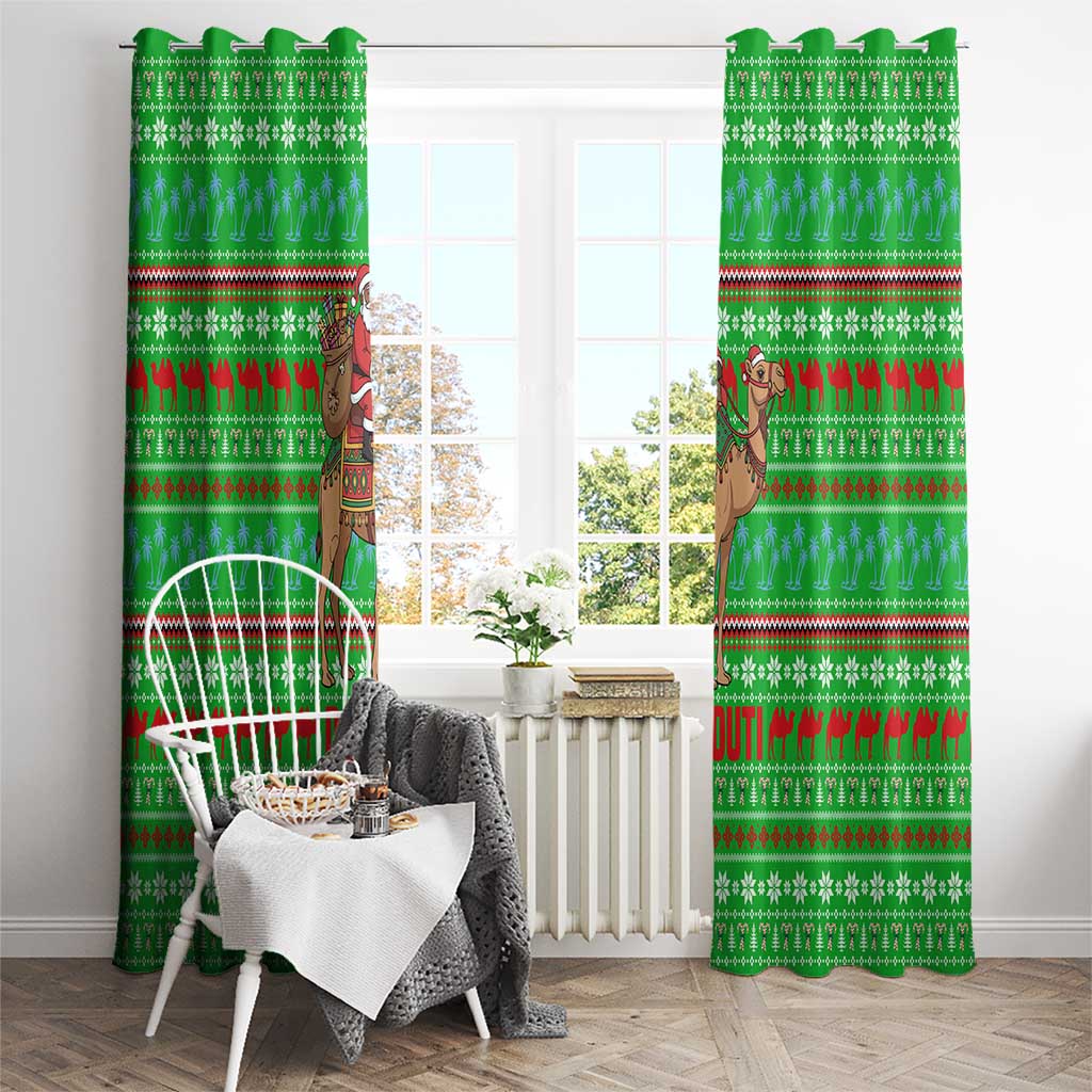 Djibouti Christmas Window Curtain with Santa Riding Camel Palm Trees Red Camel - Wonder Print Shop
