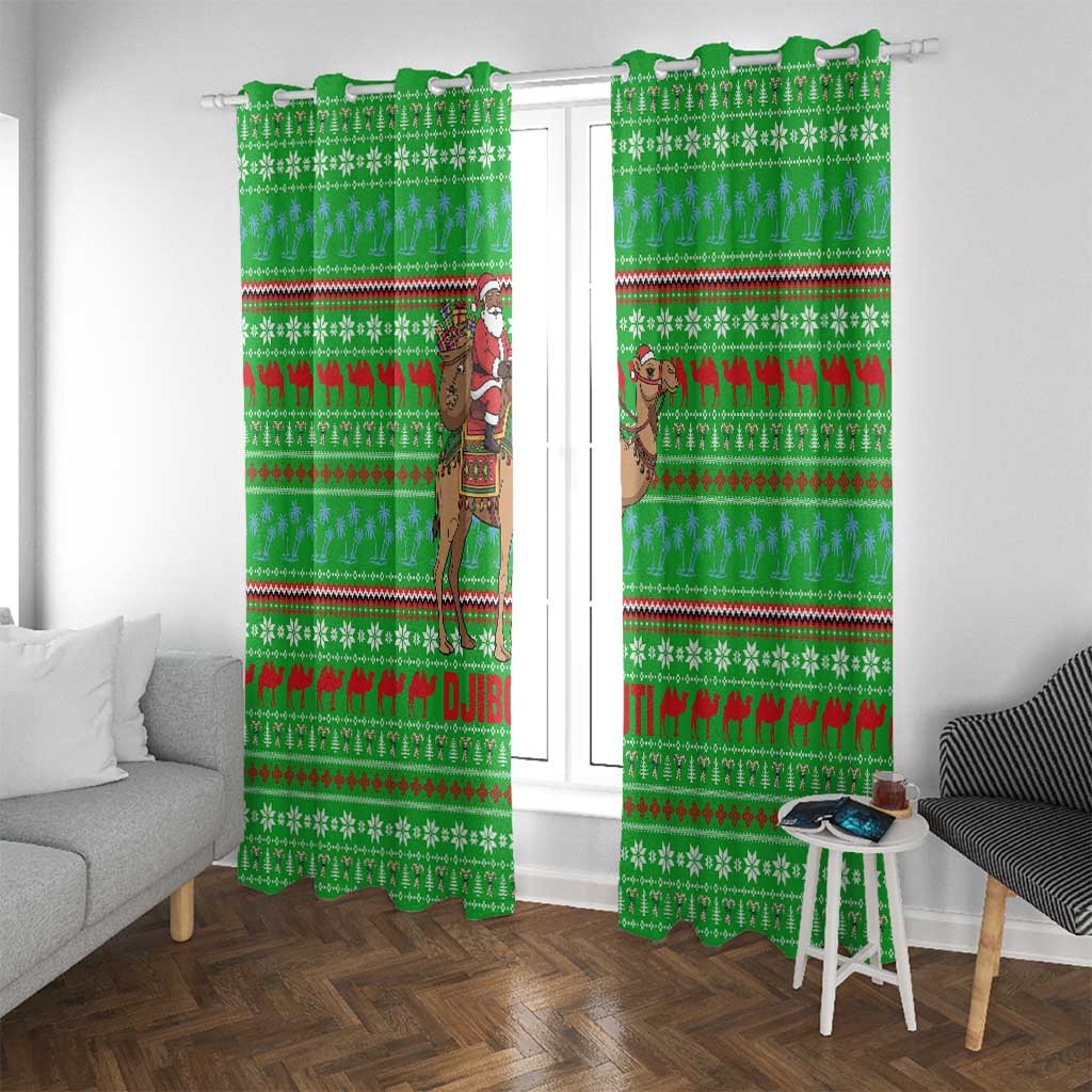 Djibouti Christmas Window Curtain with Santa Riding Camel Palm Trees Red Camel - Wonder Print Shop