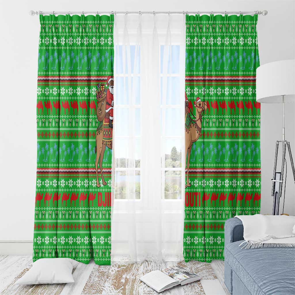 Djibouti Christmas Window Curtain with Santa Riding Camel Palm Trees Red Camel - Wonder Print Shop