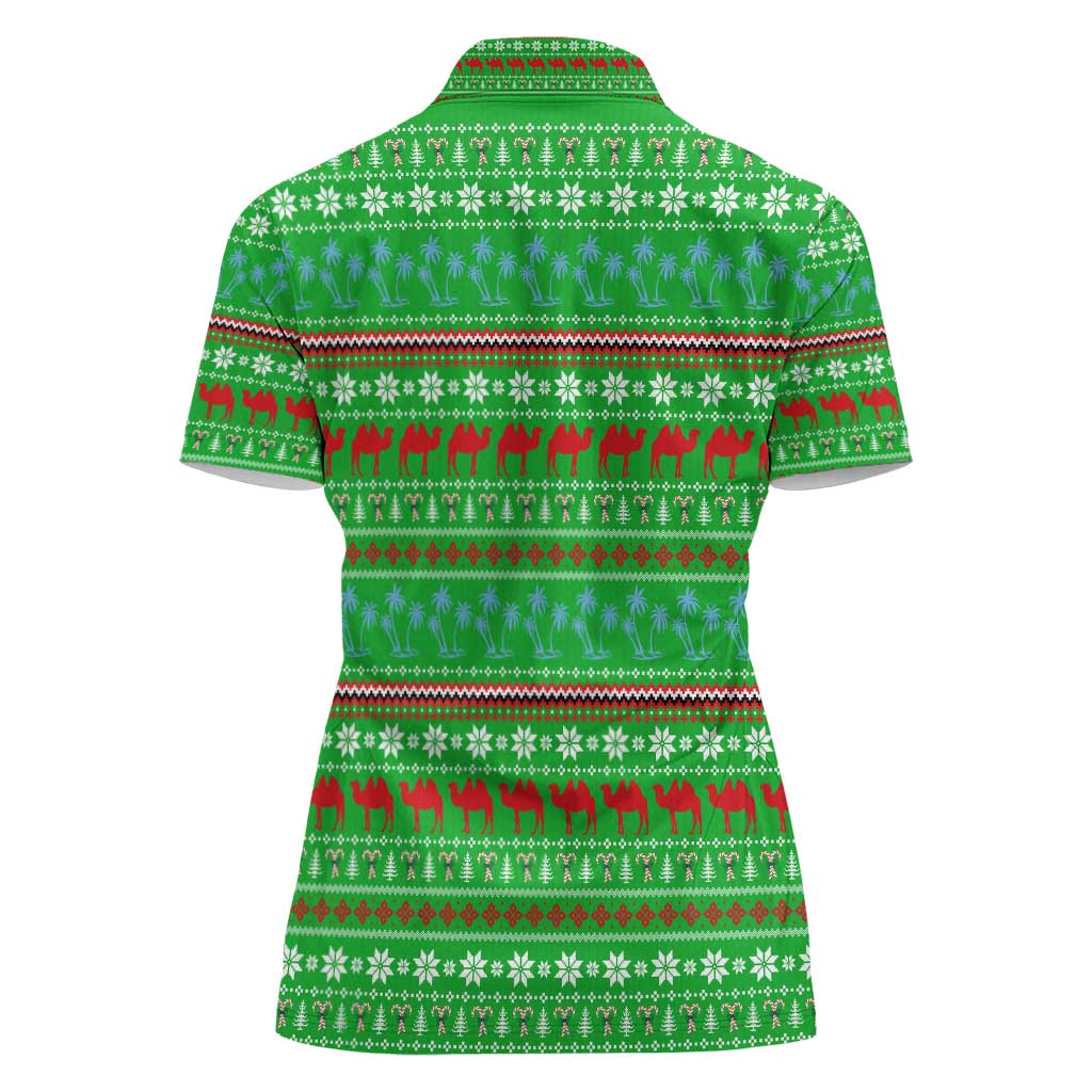 Djibouti Christmas Women Polo Shirt with Santa Riding Camel Palm Trees Red Camel - Wonder Print Shop