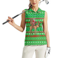 Djibouti Christmas Women Sleeveless Polo Shirt with Santa Riding Camel Palm Trees Red Camel - Wonder Print Shop
