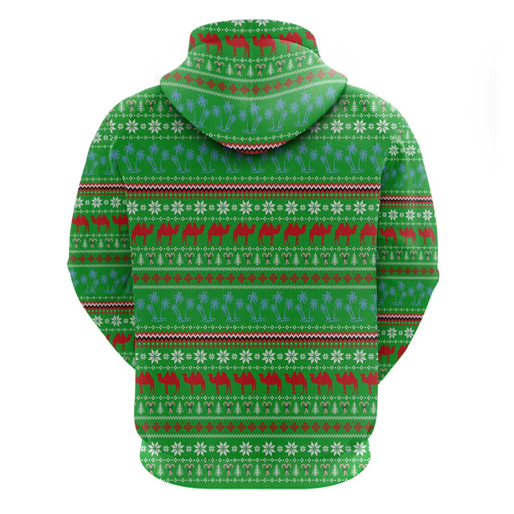 Djibouti Christmas Zip Hoodie with Santa Riding Camel Palm Trees Red Camel - Wonder Print Shop