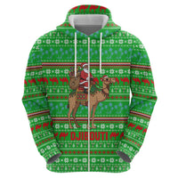 Djibouti Christmas Zip Hoodie with Santa Riding Camel Palm Trees Red Camel - Wonder Print Shop