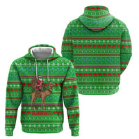 Djibouti Christmas Zip Hoodie with Santa Riding Camel Palm Trees Red Camel - Wonder Print Shop