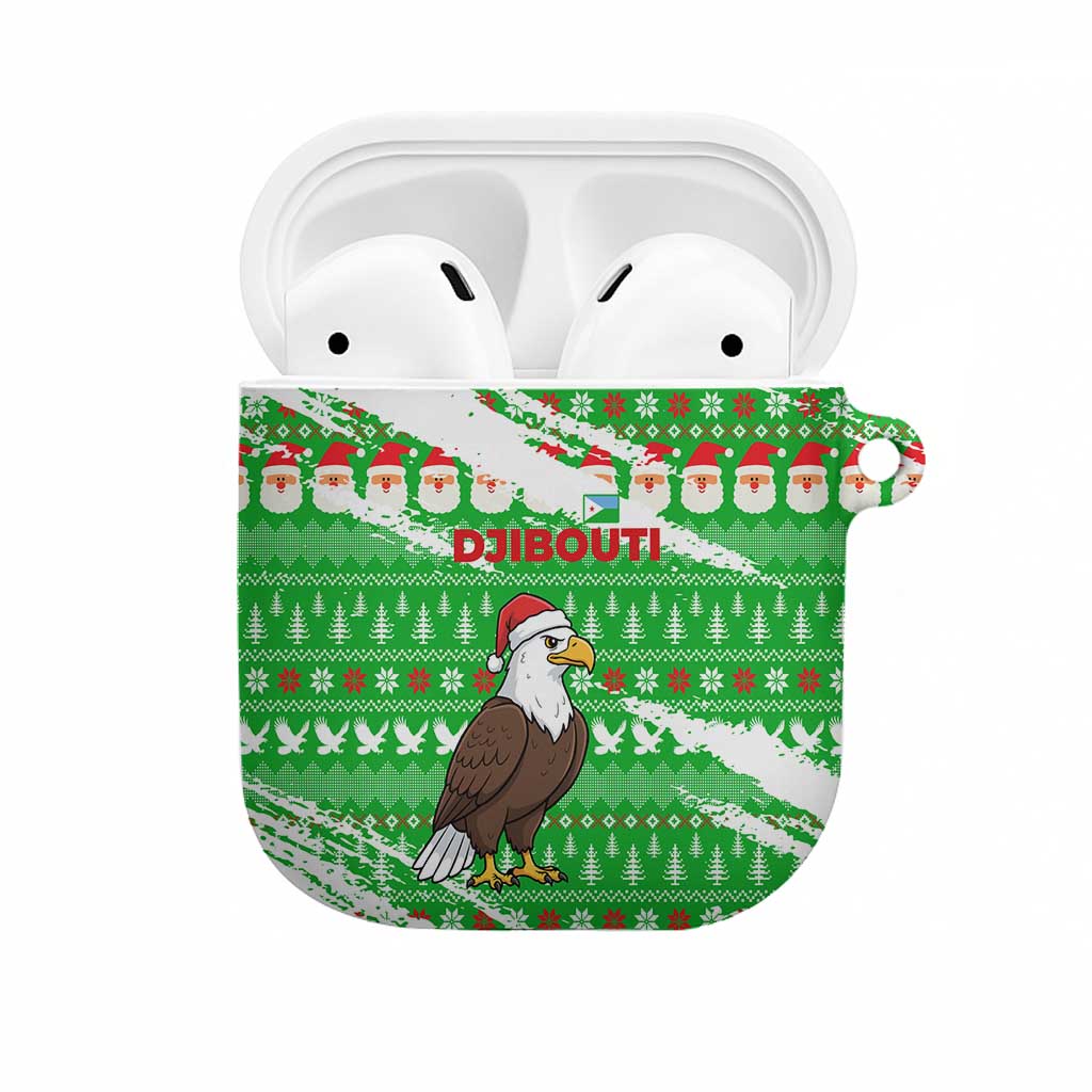 Djibouti Christmas AirPods Case with Santa Eagle Doves Trees and Green Snowflake Holiday - Wonder Print Shop