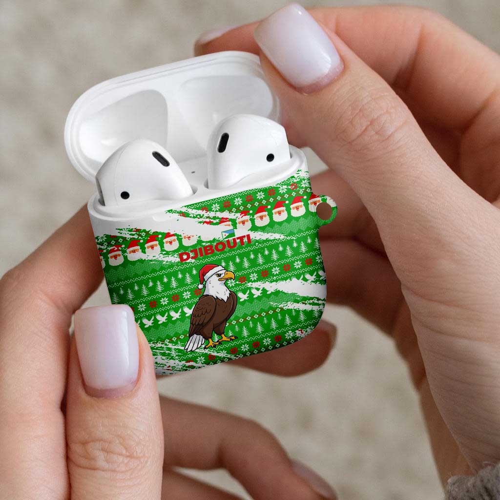 Djibouti Christmas AirPods Case with Santa Eagle Doves Trees and Green Snowflake Holiday - Wonder Print Shop