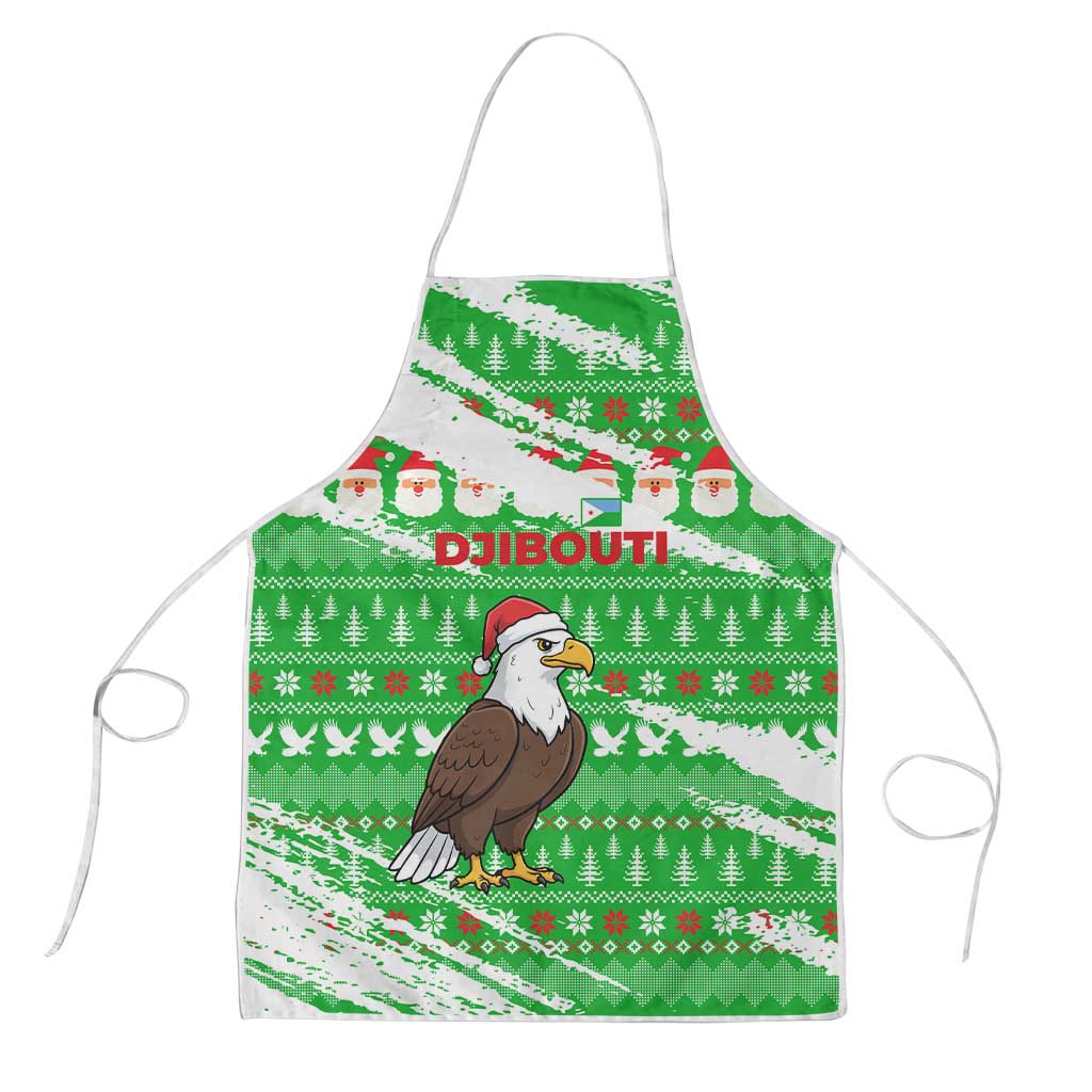 Djibouti Christmas Apron with Santa Eagle Doves Trees and Green Snowflake Holiday - Wonder Print Shop