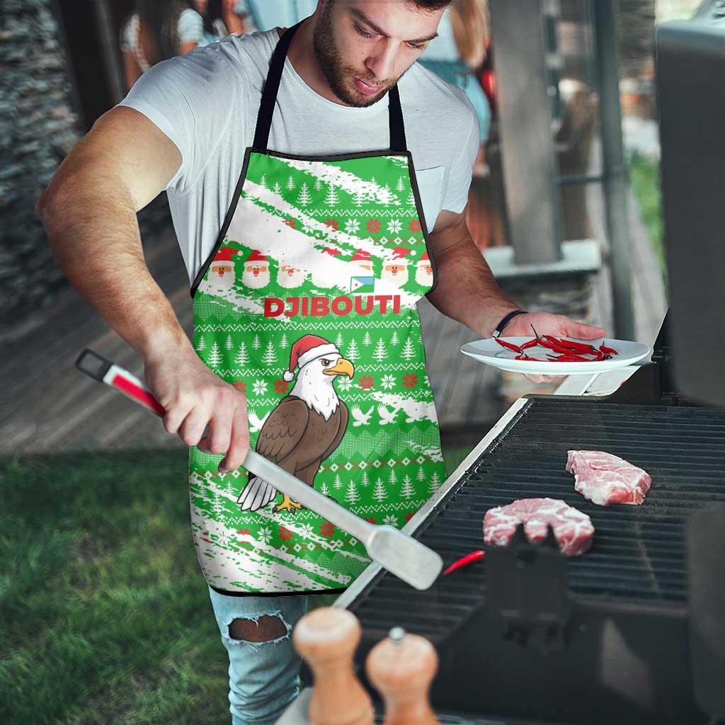 Djibouti Christmas Apron with Santa Eagle Doves Trees and Green Snowflake Holiday - Wonder Print Shop