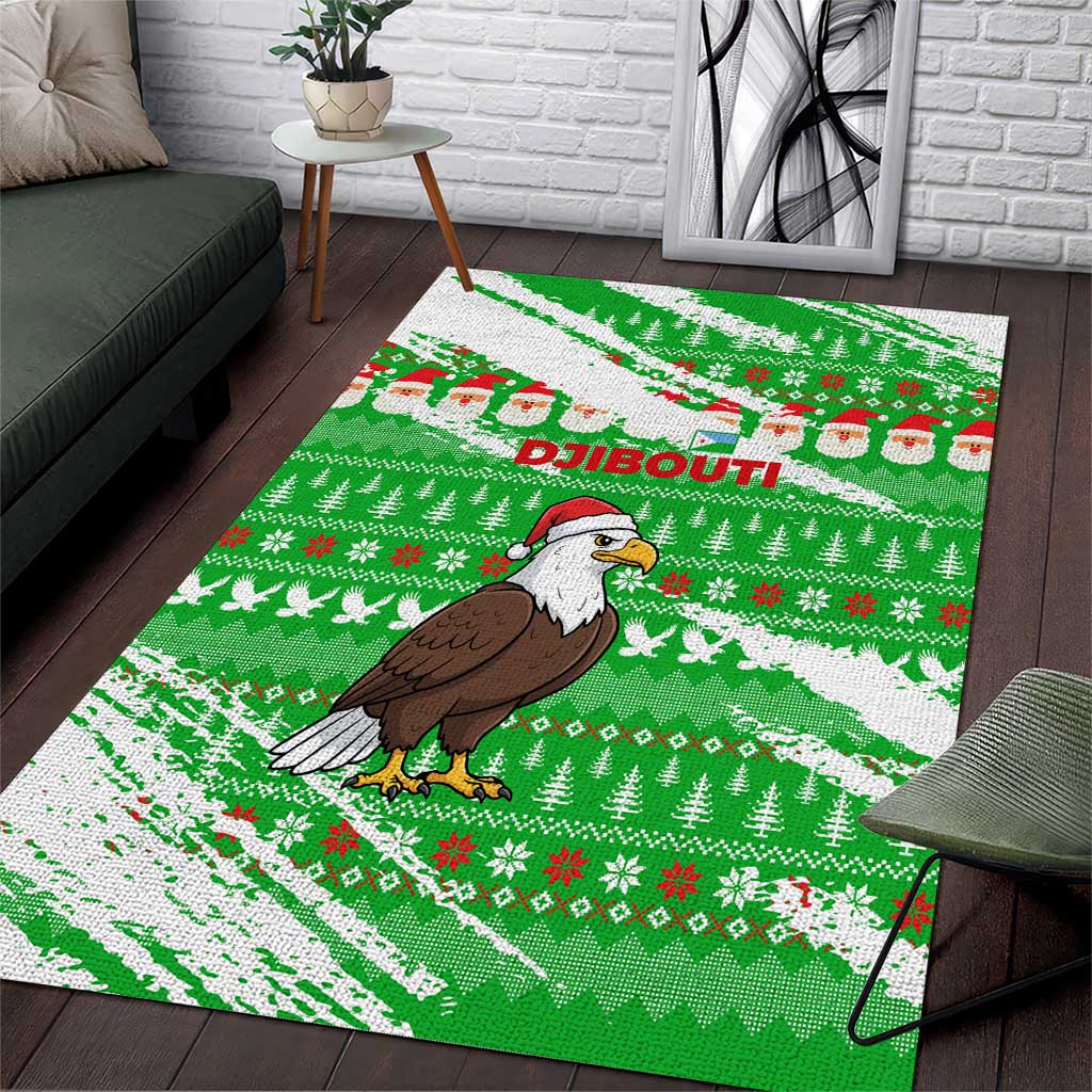 Djibouti Christmas Area Rug with Santa Eagle Doves Trees and Green Snowflake Holiday - Wonder Print Shop