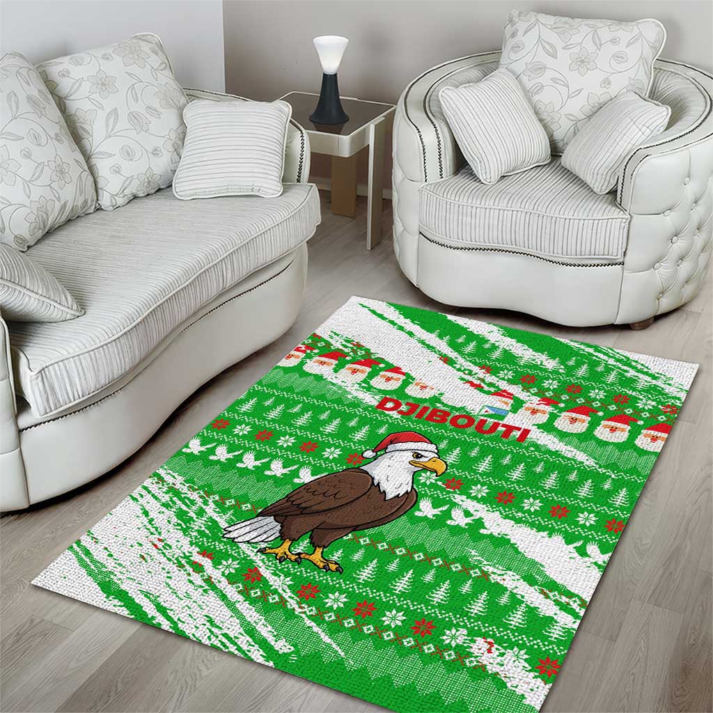 Djibouti Christmas Area Rug with Santa Eagle Doves Trees and Green Snowflake Holiday - Wonder Print Shop