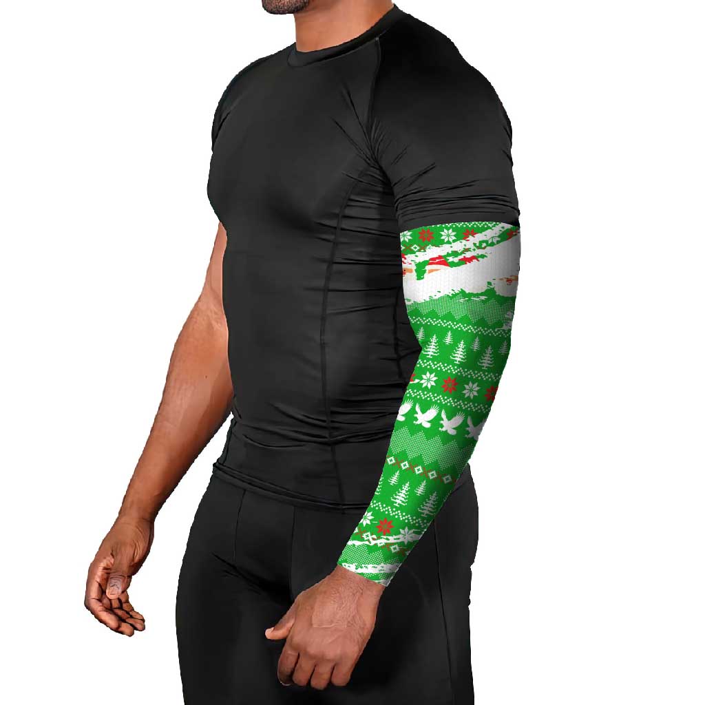 Djibouti Christmas Arm Sleeves with Santa Eagle Doves Trees and Green Snowflake Holiday - Wonder Print Shop
