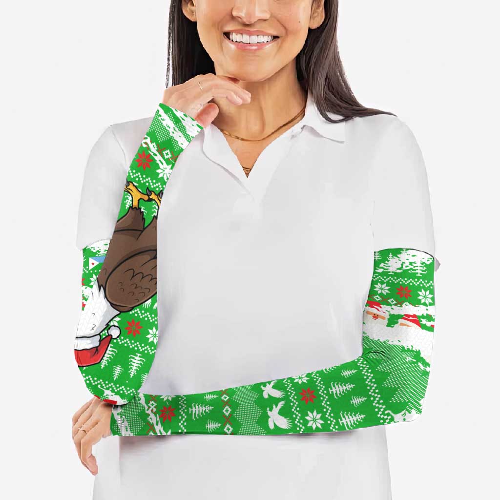 Djibouti Christmas Arm Sleeves with Santa Eagle Doves Trees and Green Snowflake Holiday - Wonder Print Shop