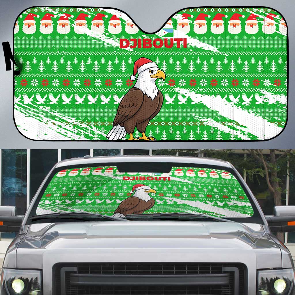 Djibouti Christmas Auto Sun Shade with Santa Eagle Doves Trees and Green Snowflake Holiday - Wonder Print Shop