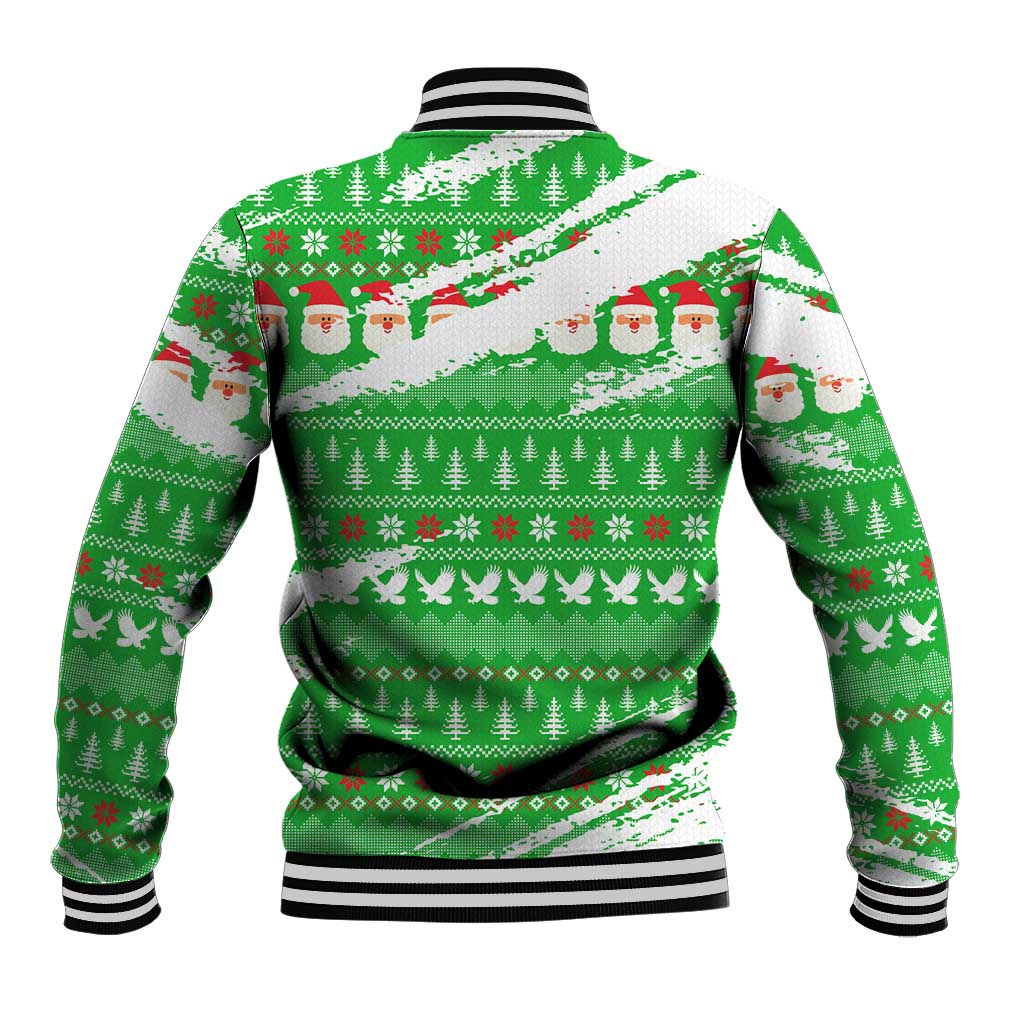 Djibouti Christmas Baseball Jacket with Santa Eagle Doves Trees and Green Snowflake Holiday - Wonder Print Shop