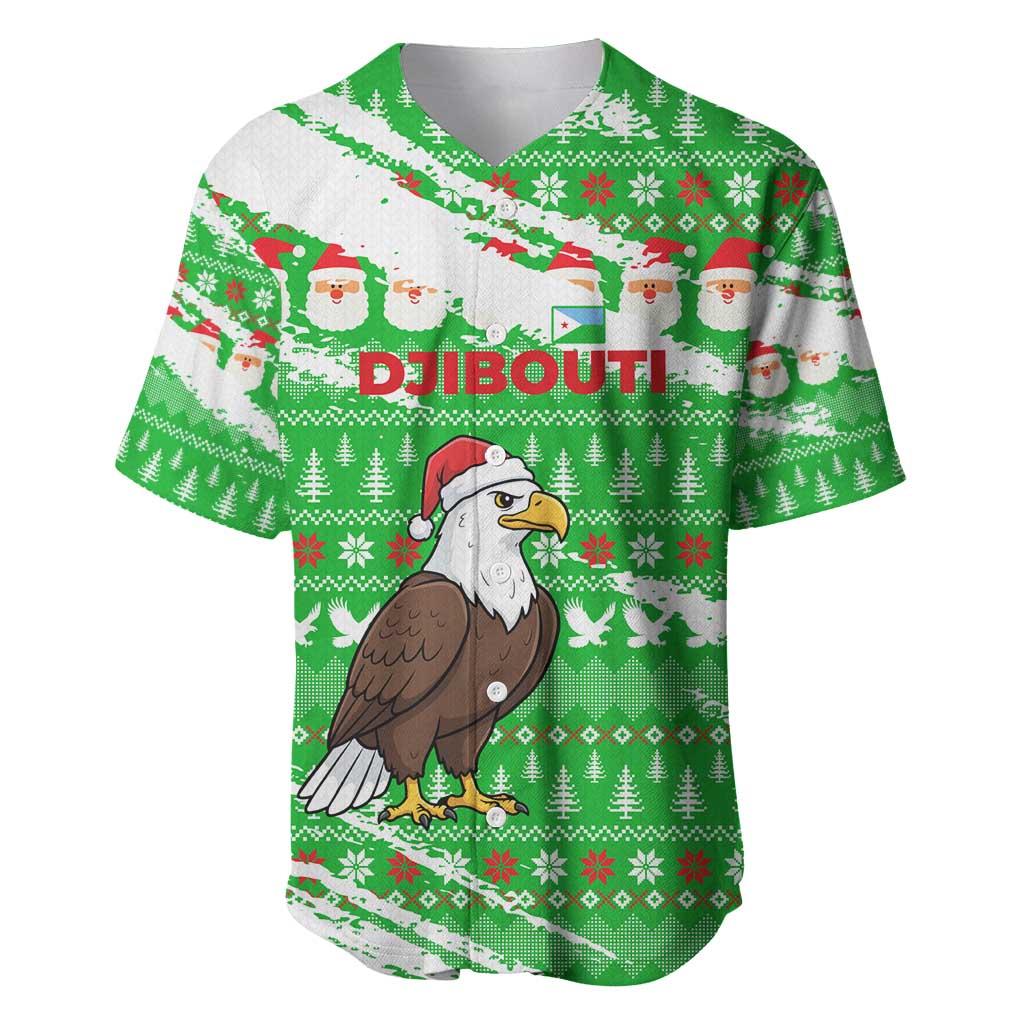 Djibouti Christmas Baseball Jersey with Santa Eagle Doves Trees and Green Snowflake Holiday - Wonder Print Shop