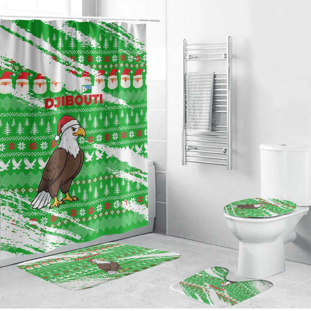 Djibouti Christmas Bathroom Set with Santa Eagle Doves Trees and Green Snowflake Holiday - Wonder Print Shop