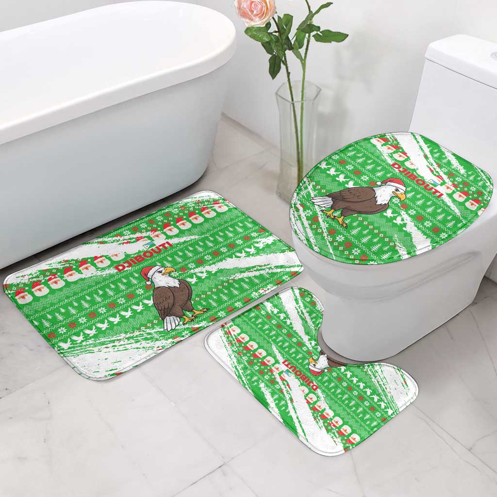 Djibouti Christmas Bathroom Set with Santa Eagle Doves Trees and Green Snowflake Holiday - Wonder Print Shop