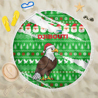 Djibouti Christmas Beach Blanket with Santa Eagle Doves Trees and Green Snowflake Holiday - Wonder Print Shop