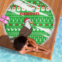 Djibouti Christmas Beach Blanket with Santa Eagle Doves Trees and Green Snowflake Holiday - Wonder Print Shop