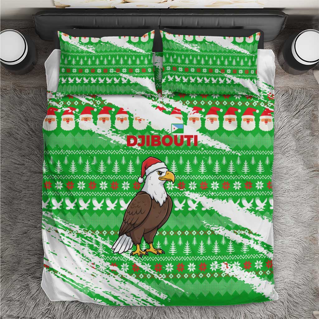 Djibouti Christmas Bedding Set with Santa Eagle Doves Trees and Green Snowflake Holiday - Wonder Print Shop