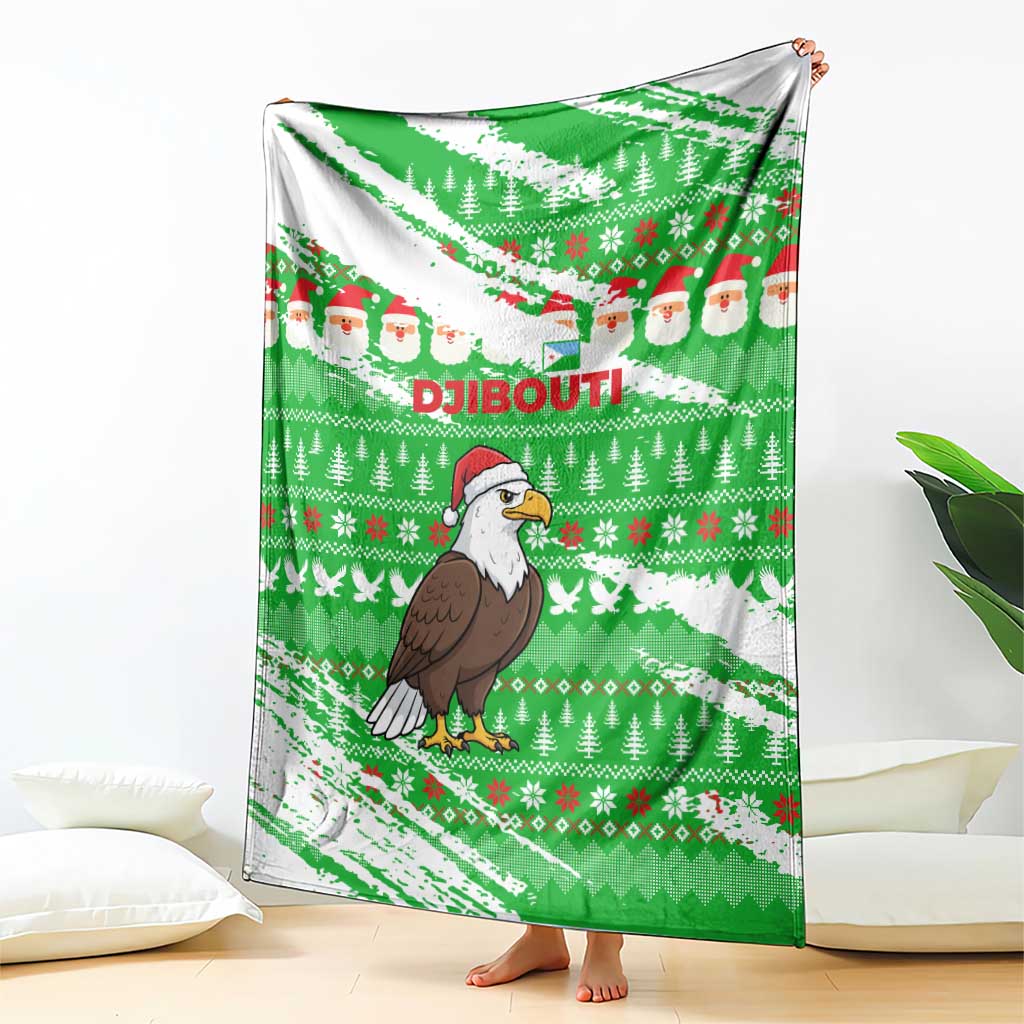 Djibouti Christmas Blanket with Santa Eagle Doves Trees and Green Snowflake Holiday - Wonder Print Shop