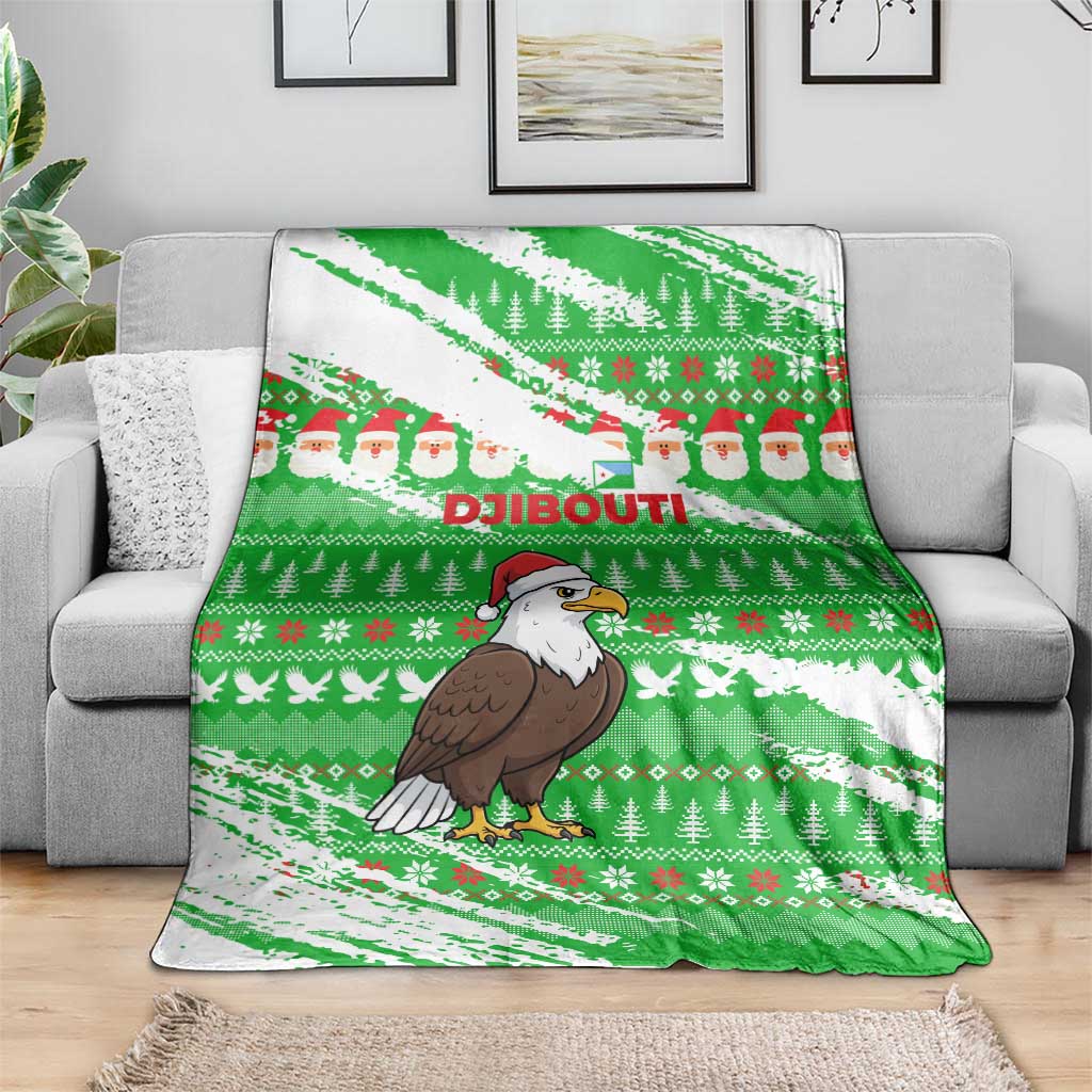 Djibouti Christmas Blanket with Santa Eagle Doves Trees and Green Snowflake Holiday - Wonder Print Shop