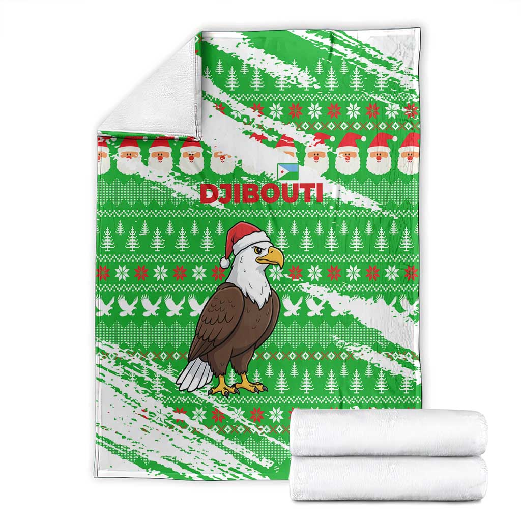 Djibouti Christmas Blanket with Santa Eagle Doves Trees and Green Snowflake Holiday - Wonder Print Shop