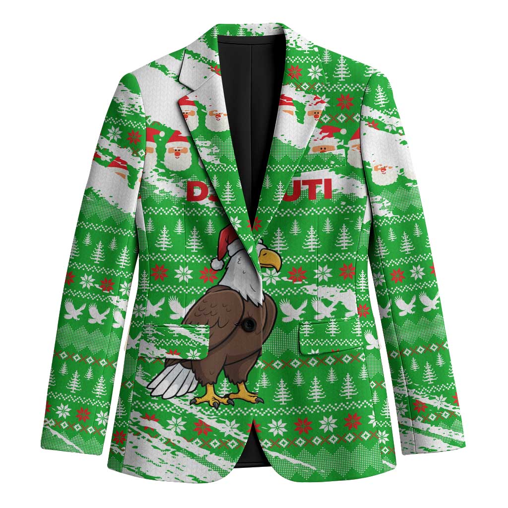 Djibouti Christmas Blazer with Santa Eagle Doves Trees and Green Snowflake Holiday - Wonder Print Shop