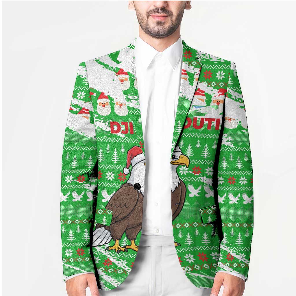 Djibouti Christmas Blazer with Santa Eagle Doves Trees and Green Snowflake Holiday - Wonder Print Shop