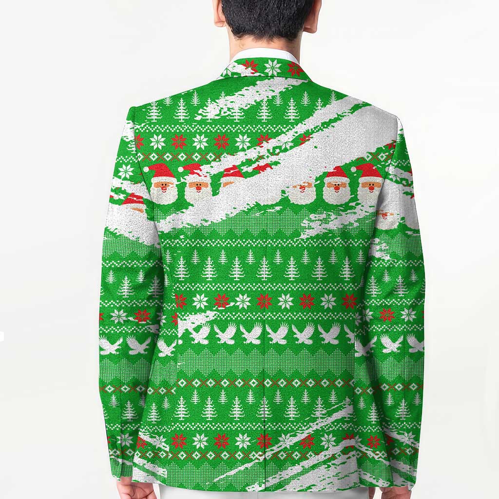Djibouti Christmas Blazer with Santa Eagle Doves Trees and Green Snowflake Holiday - Wonder Print Shop