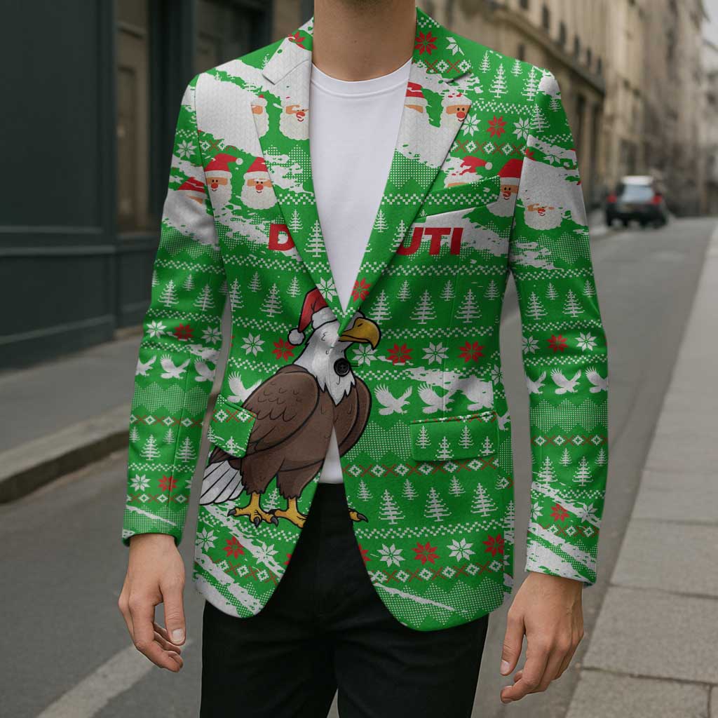 Djibouti Christmas Blazer with Santa Eagle Doves Trees and Green Snowflake Holiday - Wonder Print Shop