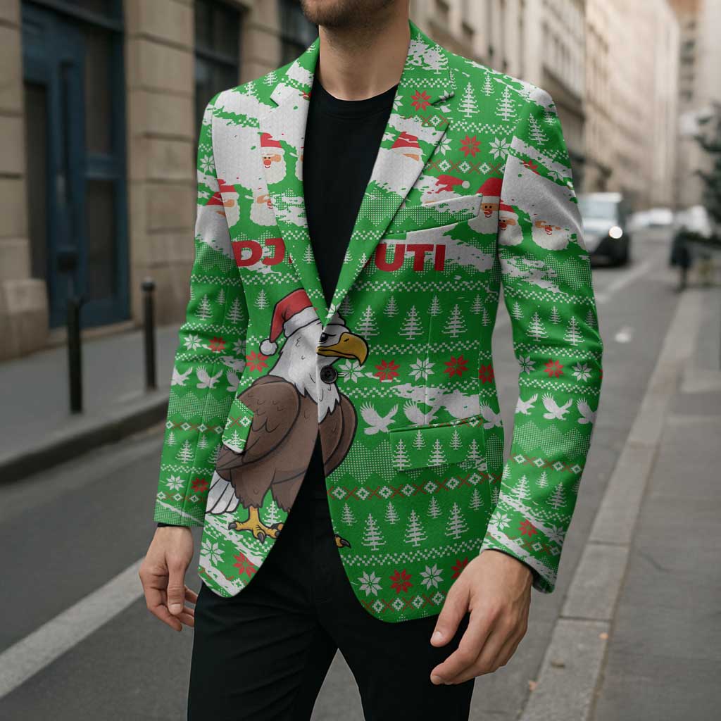 Djibouti Christmas Blazer with Santa Eagle Doves Trees and Green Snowflake Holiday - Wonder Print Shop