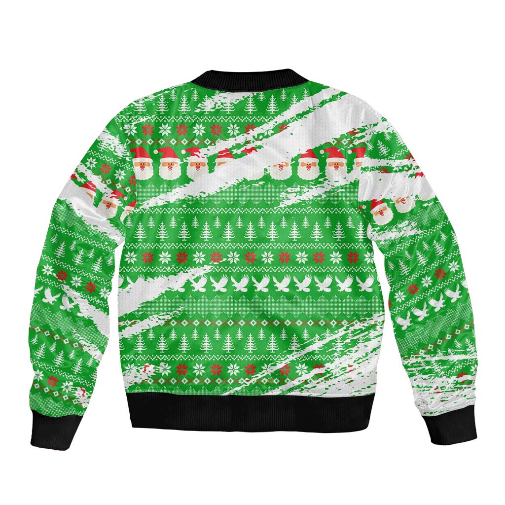 Djibouti Christmas Bomber Jacket with Santa Eagle Doves Trees and Green Snowflake Holiday - Wonder Print Shop