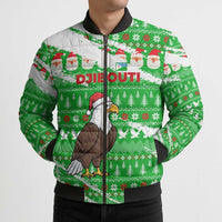 Djibouti Christmas Bomber Puffer Jacket with Santa Eagle Doves Trees and Green Snowflake Holiday - Wonder Print Shop