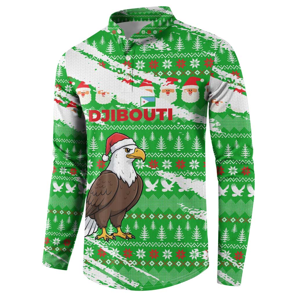 Djibouti Christmas Button Sweatshirt with Santa Eagle Doves Trees and Green Snowflake Holiday - Wonder Print Shop