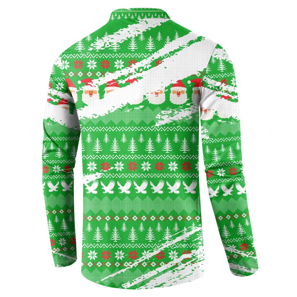 Djibouti Christmas Button Sweatshirt with Santa Eagle Doves Trees and Green Snowflake Holiday - Wonder Print Shop