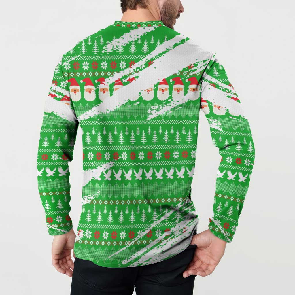 Djibouti Christmas Button Sweatshirt with Santa Eagle Doves Trees and Green Snowflake Holiday - Wonder Print Shop
