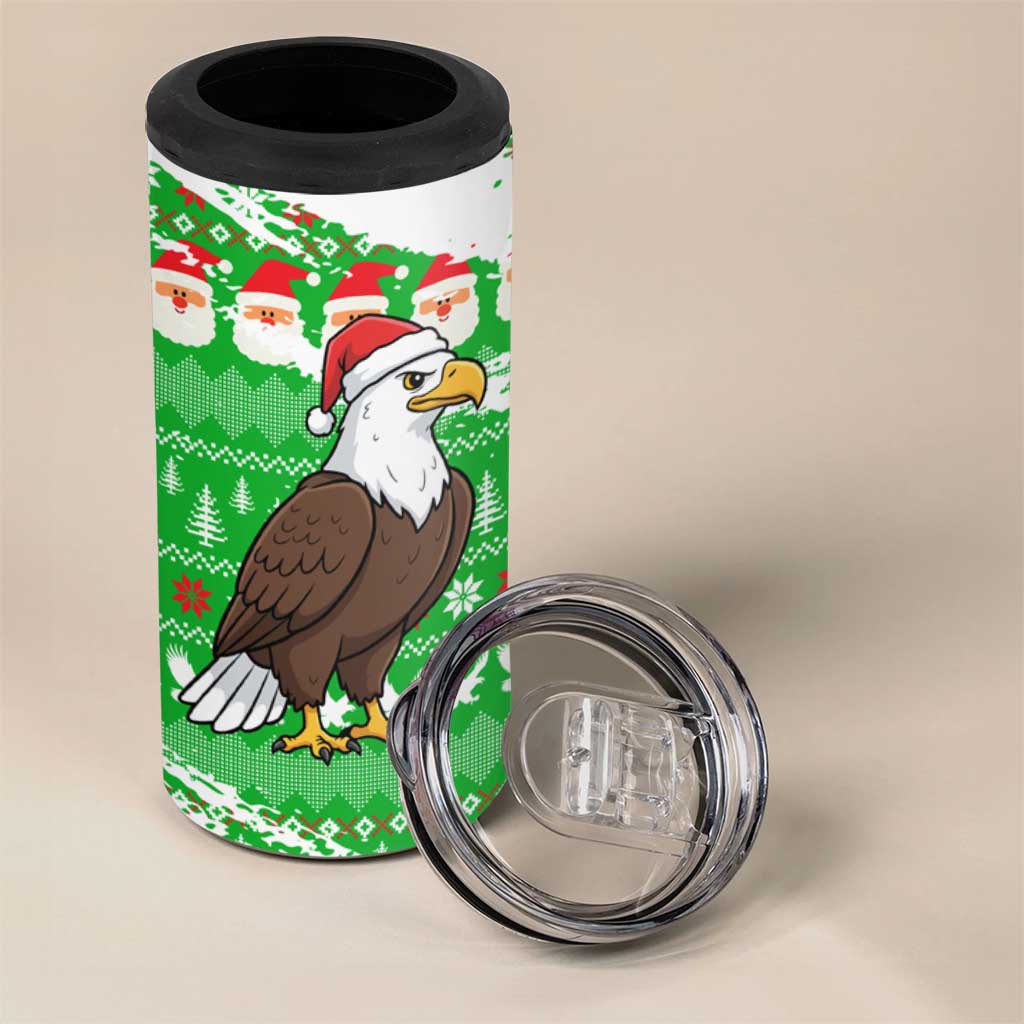 Djibouti Christmas 4 in 1 Can Cooler Tumbler with Santa Eagle Doves Trees and Green Snowflake Holiday - Wonder Print Shop