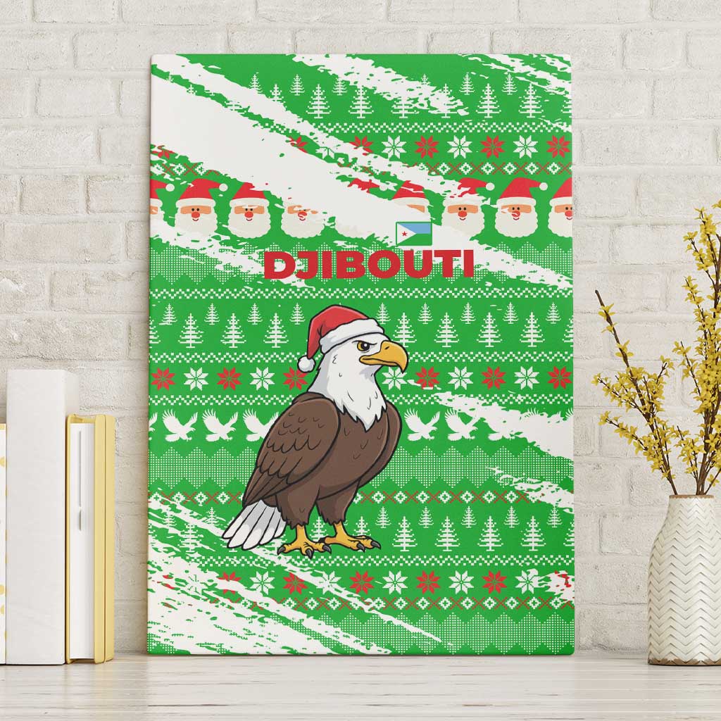 Djibouti Christmas Canvas Wall Art with Santa Eagle Doves Trees and Green Snowflake Holiday - Wonder Print Shop