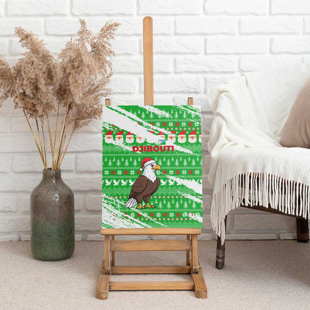 Djibouti Christmas Canvas Wall Art with Santa Eagle Doves Trees and Green Snowflake Holiday - Wonder Print Shop