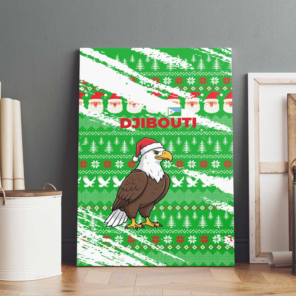 Djibouti Christmas Canvas Wall Art with Santa Eagle Doves Trees and Green Snowflake Holiday - Wonder Print Shop