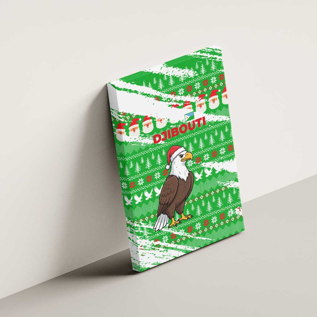 Djibouti Christmas Canvas Wall Art with Santa Eagle Doves Trees and Green Snowflake Holiday - Wonder Print Shop