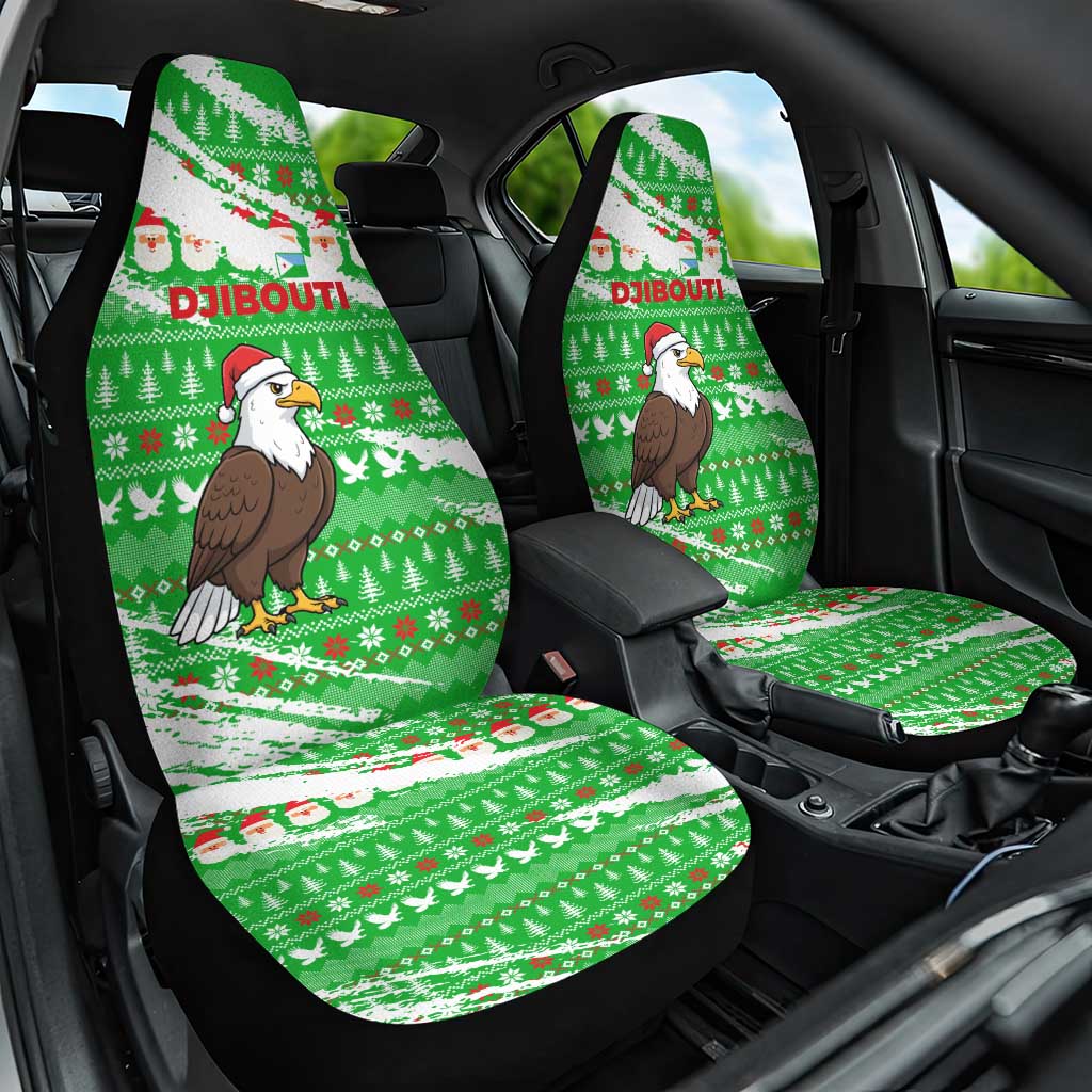 Djibouti Christmas Car Seat Cover with Santa Eagle Doves Trees and Green Snowflake Holiday - Wonder Print Shop
