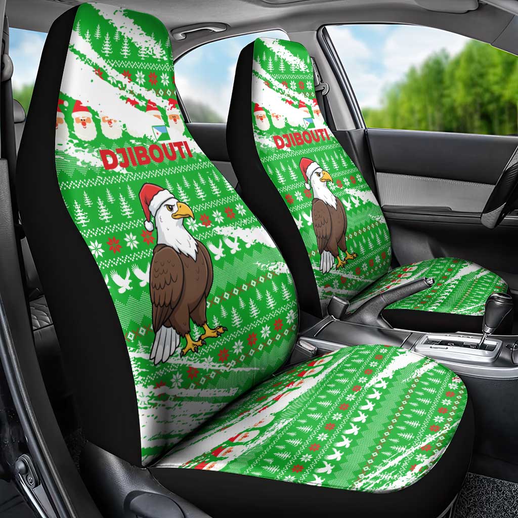 Djibouti Christmas Car Seat Cover with Santa Eagle Doves Trees and Green Snowflake Holiday - Wonder Print Shop