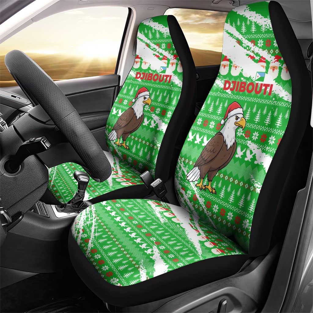 Djibouti Christmas Car Seat Cover with Santa Eagle Doves Trees and Green Snowflake Holiday - Wonder Print Shop