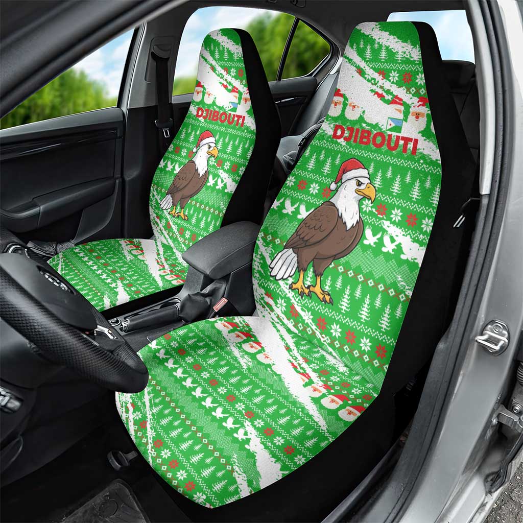 Djibouti Christmas Car Seat Cover with Santa Eagle Doves Trees and Green Snowflake Holiday - Wonder Print Shop