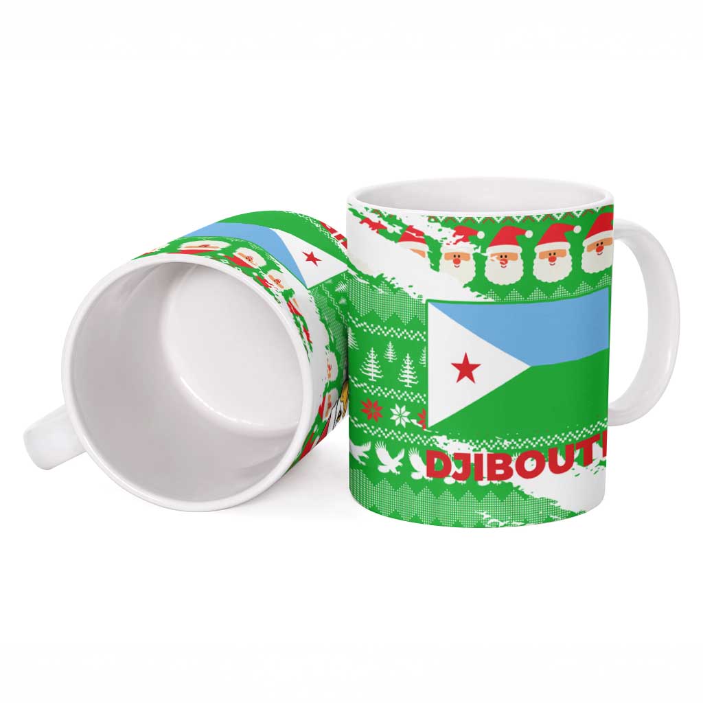 Djibouti Christmas Ceramic Mug with Santa Eagle Doves Trees and Green Snowflake Holiday - Wonder Print Shop