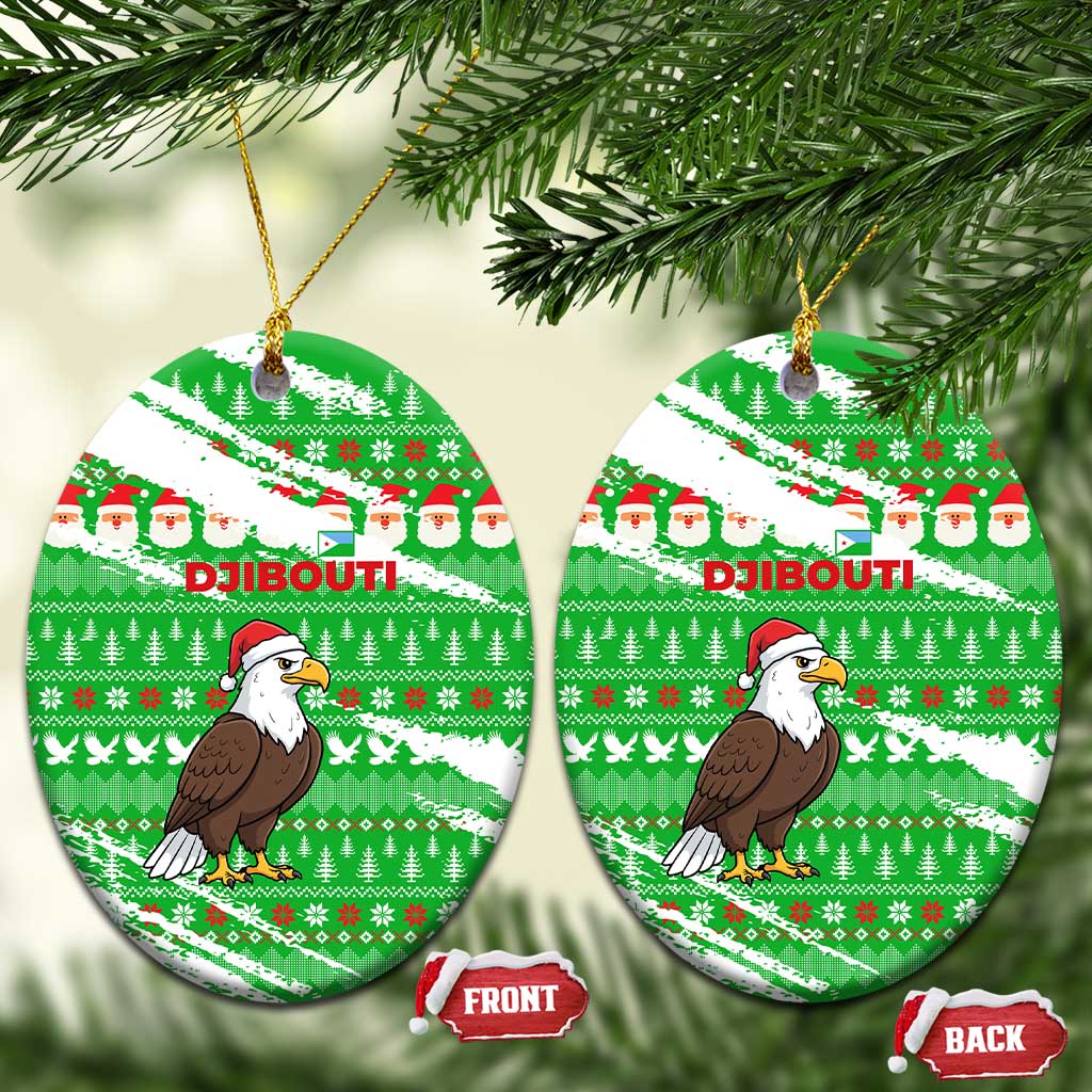 Djibouti Christmas Ceramic Ornament with Santa Eagle Doves Trees and Green Snowflake Holiday - Wonder Print Shop